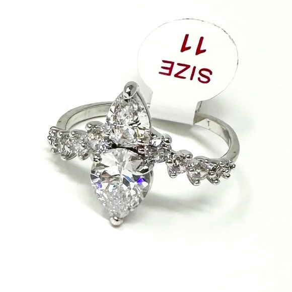 Bomb Party Jewelry - Bomb Party She's Perfection Diamond Cubic Zirconia Ring on Rhodium Plating NWT